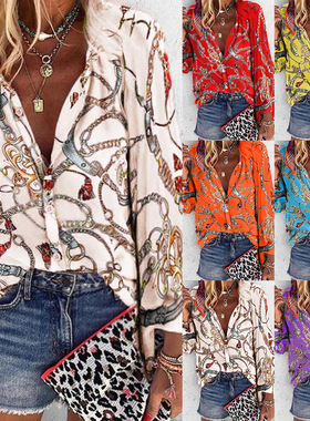 Casual printed long-sleeved button-up shirt 休闲印花长袖衬衫