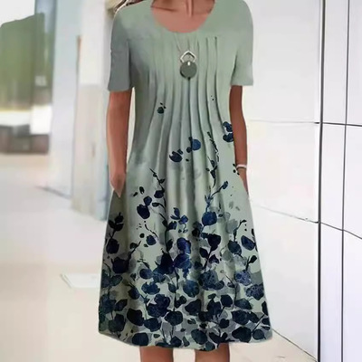 printeddress时尚圆领连衣裙