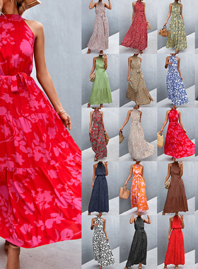 New Printed Halter Dress Fashion Casual Temperament
