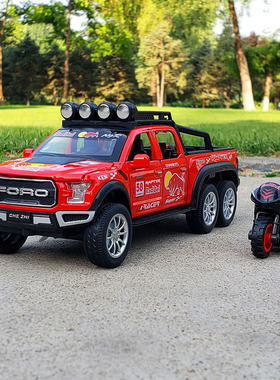 1/28福特猛禽F150六轮皮卡合金汽车模型开门声光回力仿真金属玩具