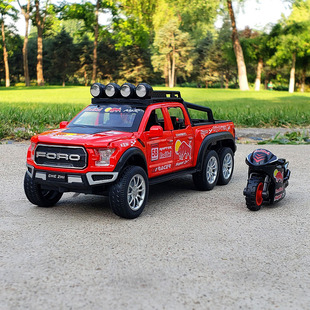 1/28福特猛禽F150六轮皮卡合金汽车模型开门声光回力仿真金属玩具