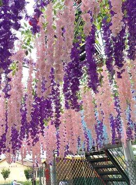 仿真紫藤花假花紫罗兰吊顶花藤室内婚庆装饰藤条塑料花条藤蔓植物