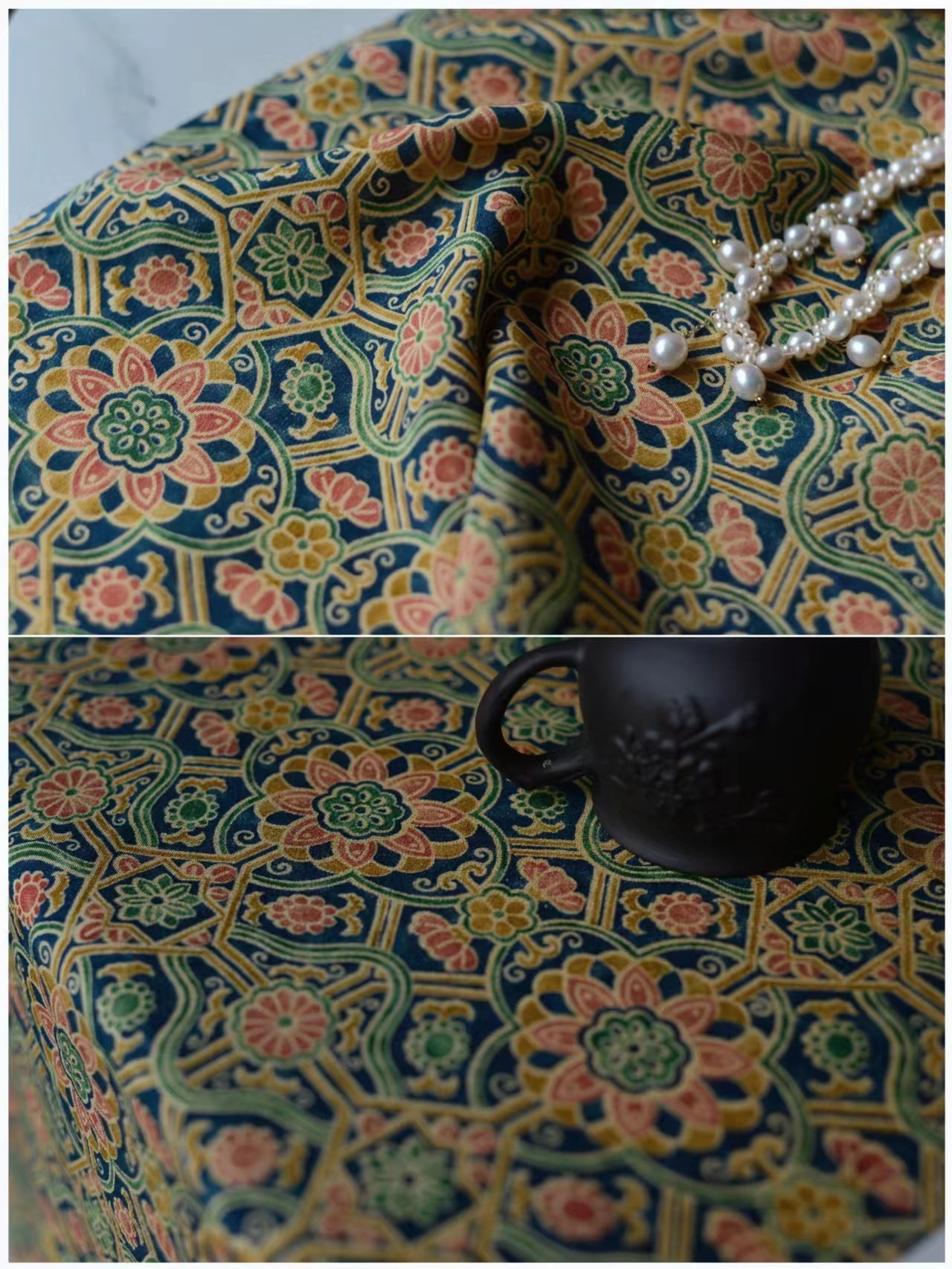 正仓院 唐草 敦煌风正绢真丝小纹反解改旗袍汉服宋制唐褙子连衣裙