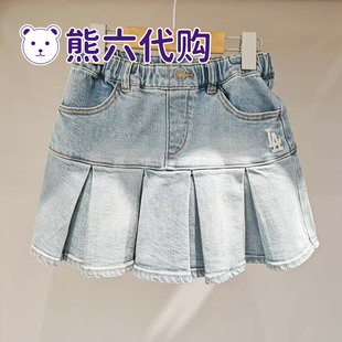MLB儿童国内代购25夏新款女童松紧腰设计百褶裙牛仔短裙7FSKB0151