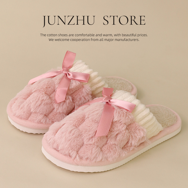 跨境款现货毛毛拖鞋女秋冬季情侣居家用室内保暖防滑毛绒棉拖鞋