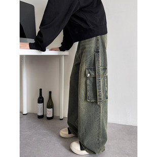 倔强工作室 美式街头牛仔裤男女长裤直筒痞帅hiphop水洗休闲裤子