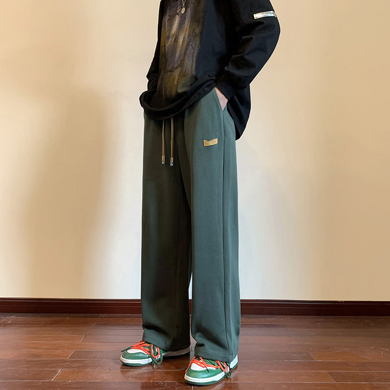 倔强工作室 美式束脚抽绳运动裤卫裤男宽松直筒长裤垂感休闲裤子