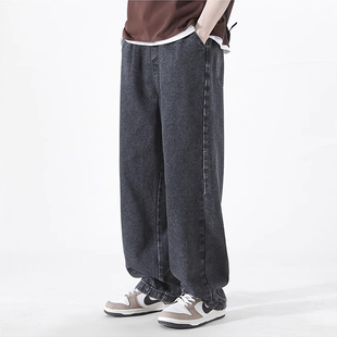 倔强工作室 美式牛仔裤男高街男生裤子潮牌做旧男士复古直筒长裤