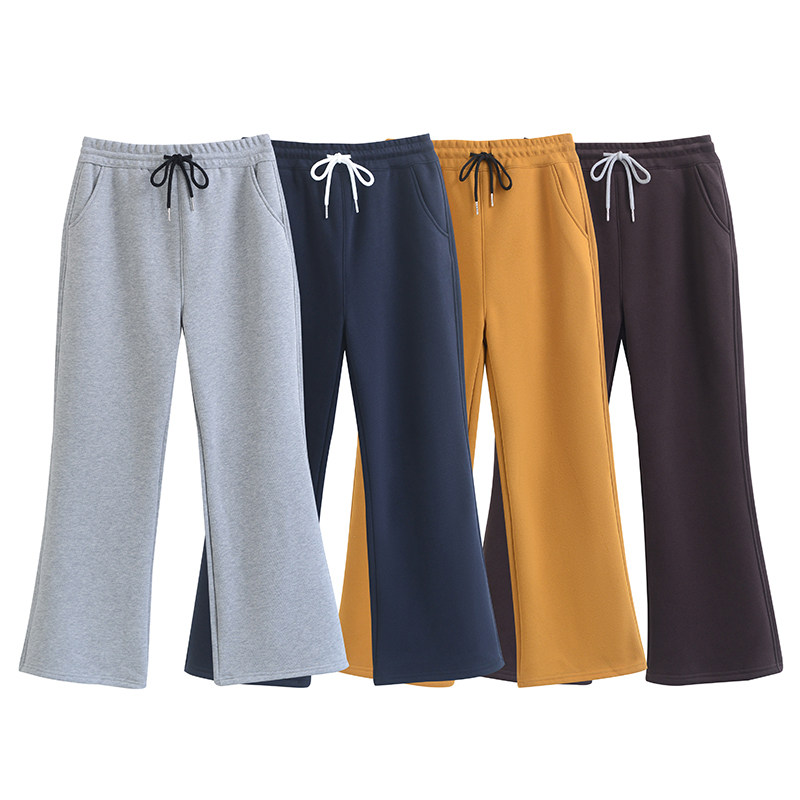 高腰加绒裤秋冬纯色针织休闲裤运动裤阔腿裤卫裤长裤