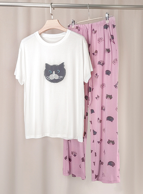 Lsooyeon/水妍猫咪萌宠薄款家居服套装T恤长裤软糯细腻舒适宽松