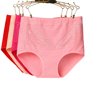 4条装高腰纯棉女士内裤中老年大码三角裤全棉蕾丝边产后加大裤头