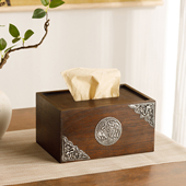实木复古纸巾盒家用客厅创意抽纸盒茶桌新中式 禅意复古装 饰收纳盒