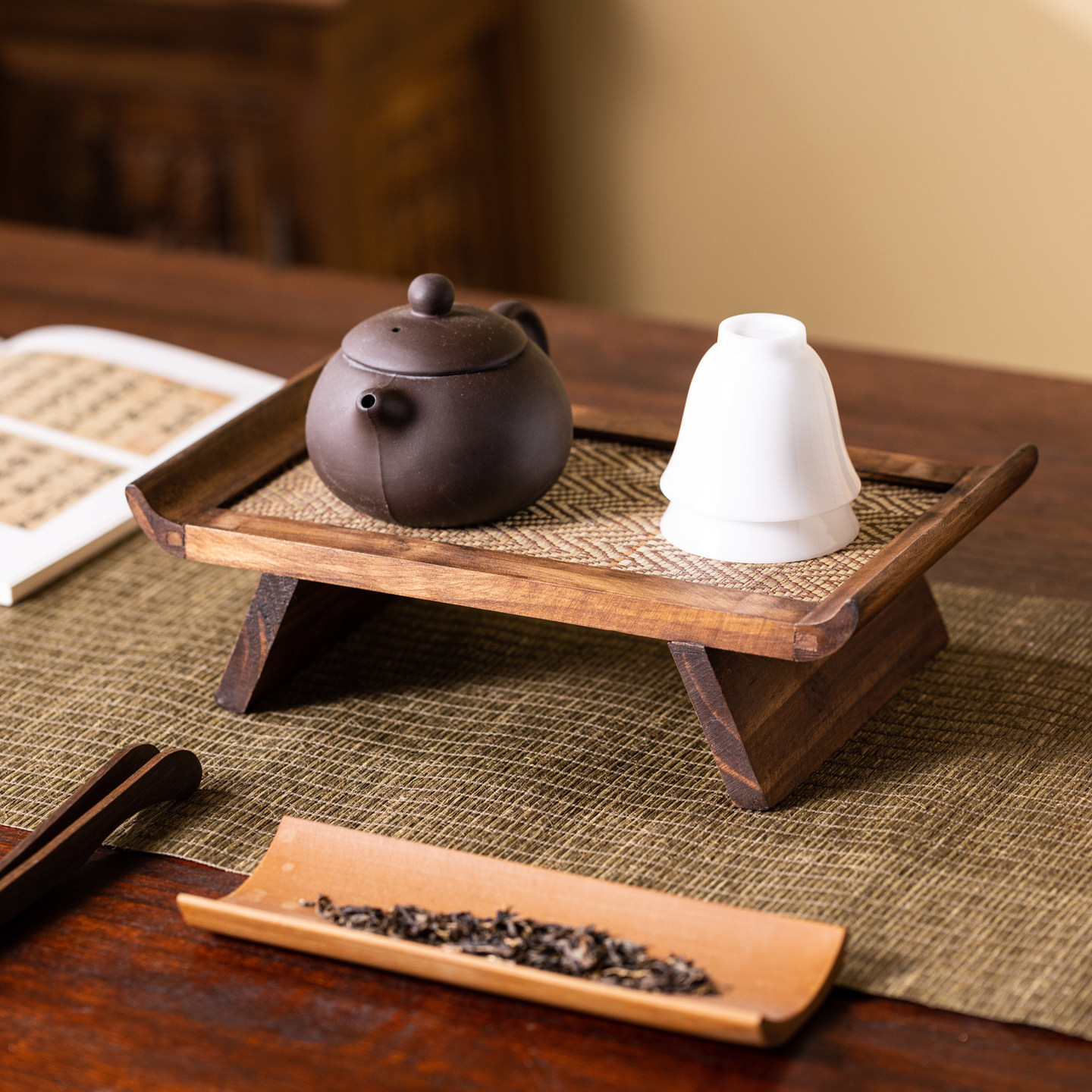 实木茶具收纳托盘藤编茶杯茶壶家用干泡茶盘新中式复古禅意小茶台,餐饮具,餐用托盘,淘宝优惠券,粉丝福利购,淘宝优惠卷