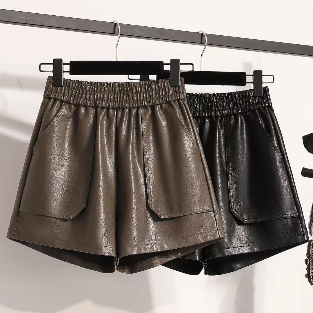 高腰百搭皮短裤短裤显瘦高腰女