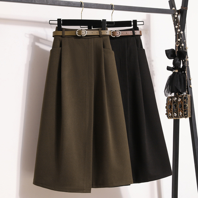 A字中长裙A型半身裙包臀显瘦毛呢