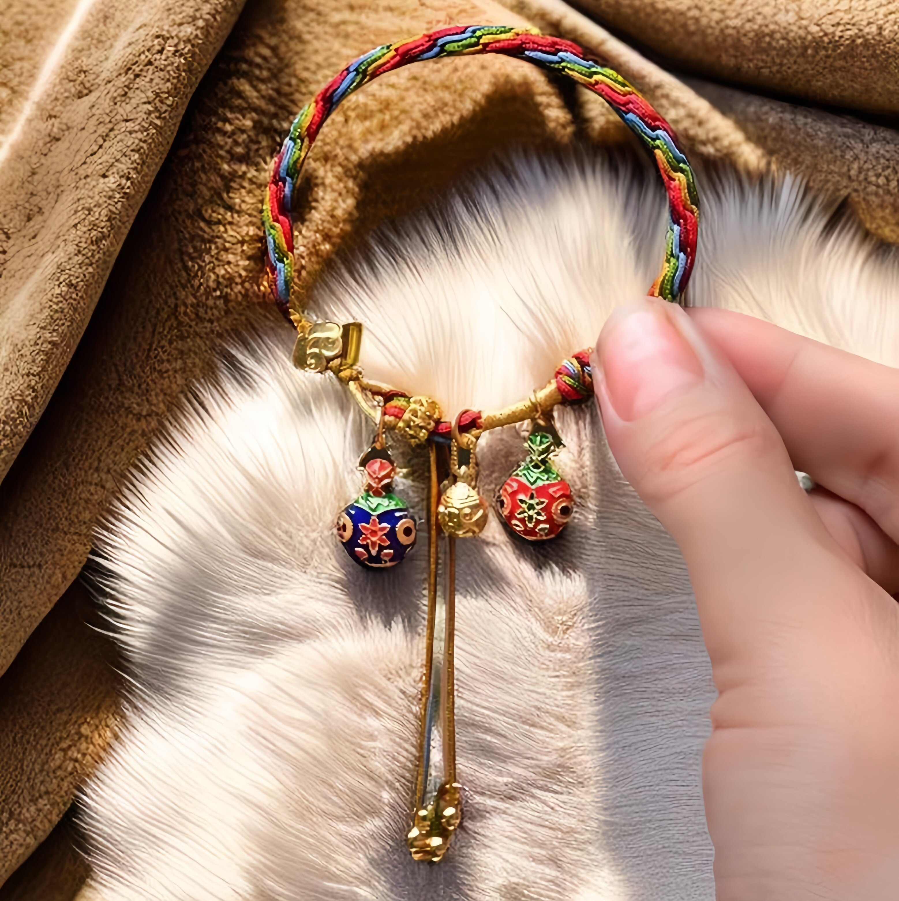 吞金兽轮回手绳五彩绳编绳国潮小众手链一家三口人财两旺情侣礼物