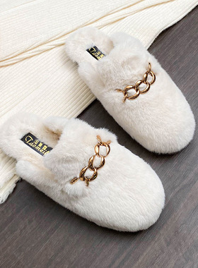 法式毛毛鞋2025秋冬新款平底加绒保暖棉鞋外穿仙女风圆头软底拖鞋
