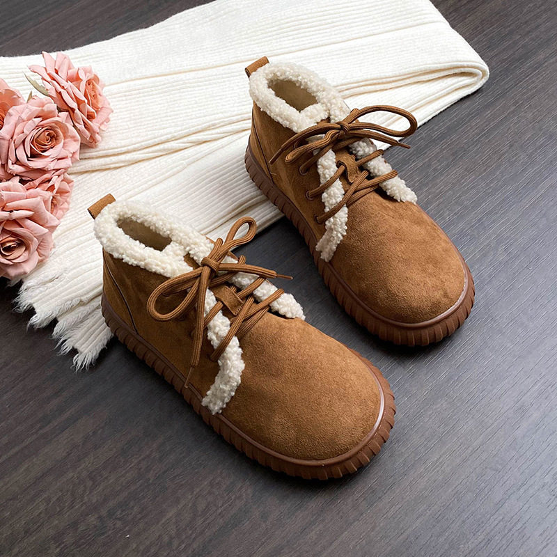 2025秋冬新款系带雪地靴厚底豆豆加绒保暖棉鞋仙女风圆头毛毛单鞋,女鞋,棉鞋,淘宝优惠券,粉丝福利购,淘宝优惠卷