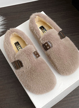 毛毛鞋2025法式仙女风秋冬新款豆豆加绒保暖棉鞋时尚圆头软底单鞋