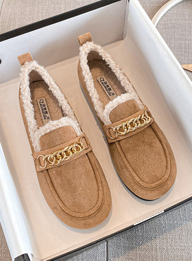 毛毛鞋2025秋冬新款平底加绒保暖豆豆棉鞋一脚蹬休闲圆头软底单鞋