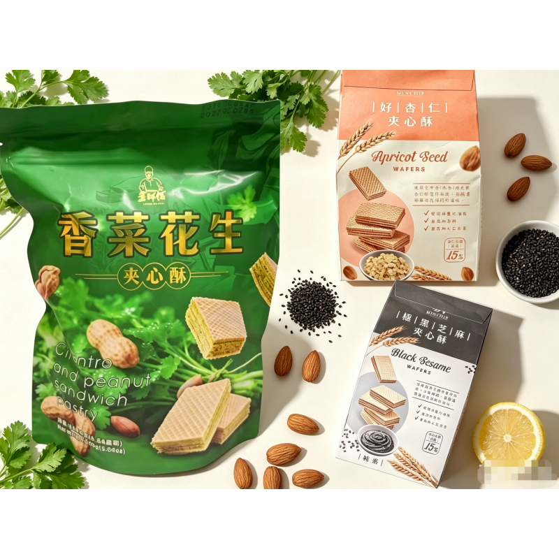 台湾原装方芳老师推荐明奇极黑芝麻夹心酥240g进口威化饼休零食