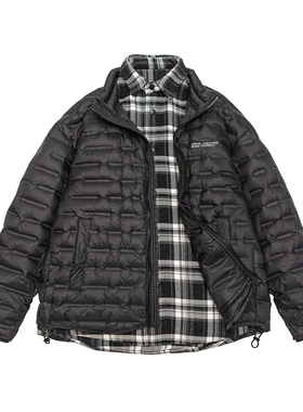 IEID冬季美式假两件90白鸭绒羽绒服男款印花大码宽松可拆卸外套男