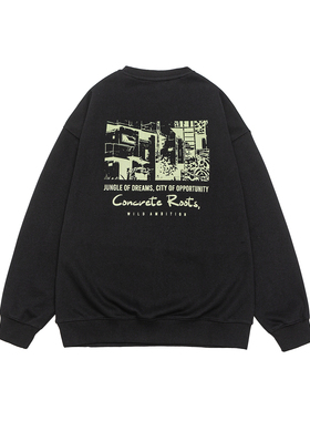 IEID美式复古休闲卫衣男宽松大码潮流印花圆领套头长袖上衣外套