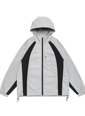 IEID美式潮牌拼接撞色运动连帽大码宽松夹克男女ins潮流防晒外套