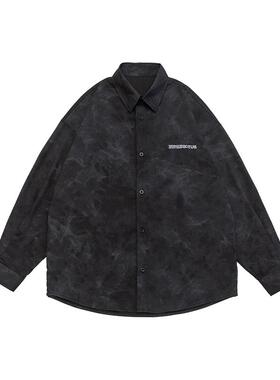 IEID美式复古扎染印花衬衣大码宽松廓形长袖衬衫刺绣设计款外套男