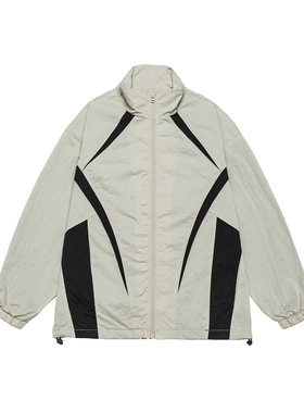 IEID美式复古撞色拼接立领户外夹克男宽松大码休闲百搭立领外套