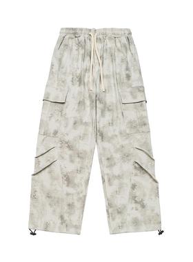 IEID潮牌大码休闲裤长裤男运动直筒阔腿裤美式扎染迷彩vibe工装裤