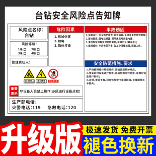 台钻安全风险点告知牌作业危险源安全温馨提示牌工厂生产车间警示标识牌机械设备操作预防措施指示标志牌定制