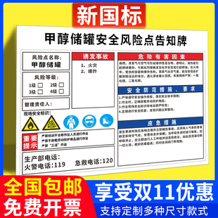 甲醇储罐安全风险点告知牌工厂车间生产空压机配电房叉车危害警示标识牌岗位风险告知卡危险化学品周知标志牌