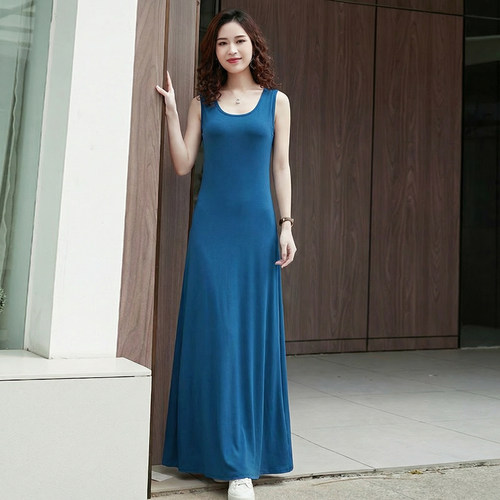 莫代尔连衣裙一步裙修身简约显瘦打底加长款拖地长裙大码时尚新款