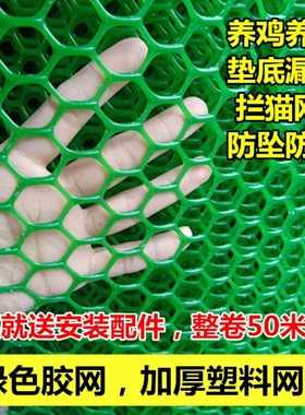绿色塑料网格猫咪防坠网窗户围栏网阳台防护网养殖胶网鸡鸭漏粪网