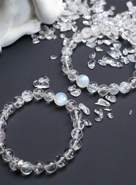 天然白水晶手串女款海蓝宝粉晶清新饰品送闺蜜礼物白阿塞手链