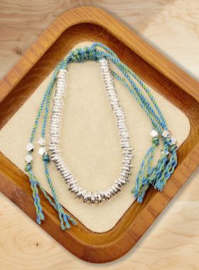 国潮新中式藏式手搓棉绳编织碎银盘缠手链复古民族风手绳男国风