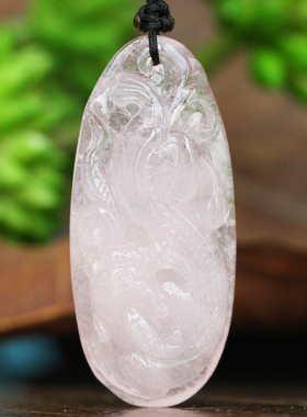 稀有 巴西老料天然摩根石吊坠 貔貅手工文艺复古雕件粉色系美透润