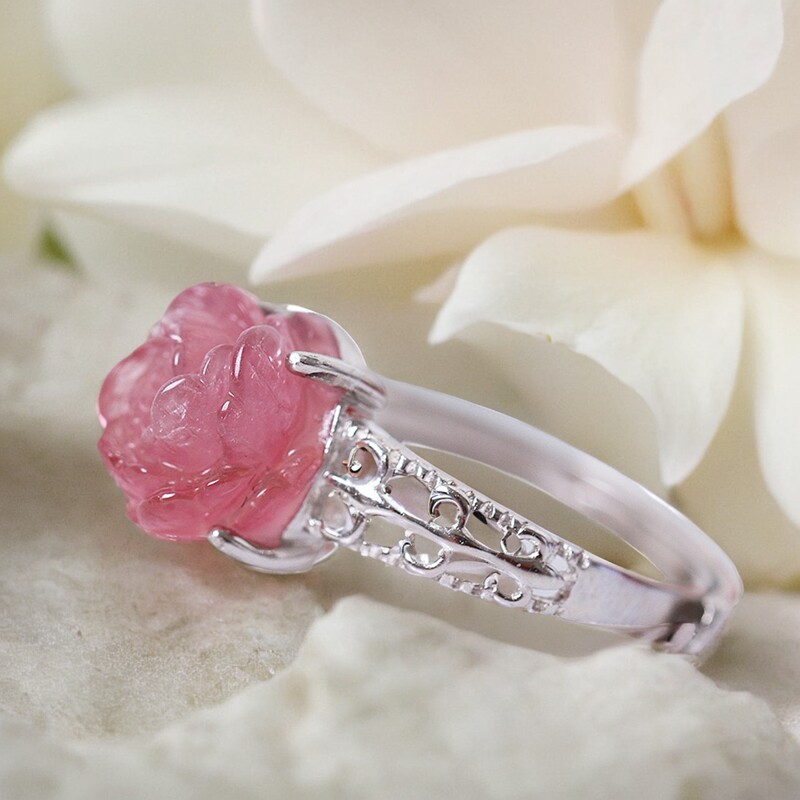 超值精品巴西老矿天然碧玺戒指牡丹梅花莲花红黄粉色饰品女活圈口