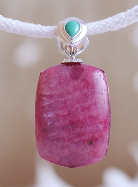 超值精品天然红绿宝吊坠红宝石绿帘石饰品女纯银镀老金蓝松石镶嵌