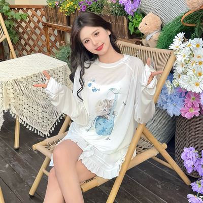 安迪猫咪薄款防晒插肩袖罩衫