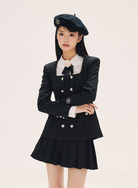 HTCU 艾米丽 复古非正式学院风休闲西装收腰衬衫外套JK制服套装裙