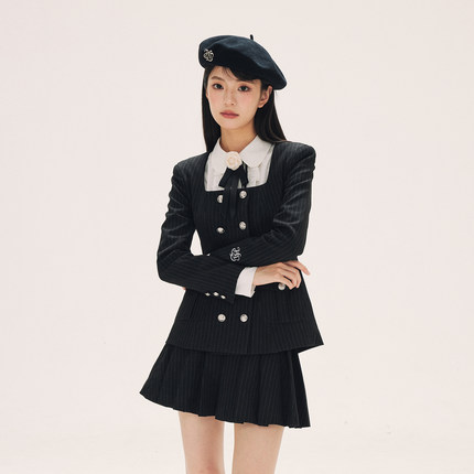 HTCU 艾米丽 复古非正式学院风休闲西装收腰衬衫外套JK制服套装裙