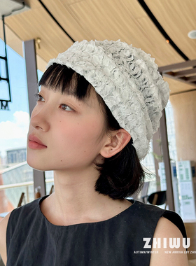 ZHIWU~春秋文艺搭配~小众花瓣堆堆帽女薄款针织帽显脸小套头帽子