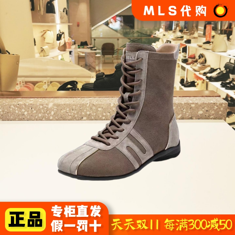 百丽2025冬季牛皮系带休闲女鞋
