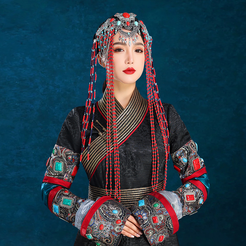 红色高端蒙古民族风流苏头饰走秀演出发饰摄影写真旅拍额饰