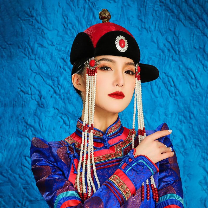 女士蒙古族帽子红色少数民族风服饰异域风情发饰婚礼走秀演出头饰