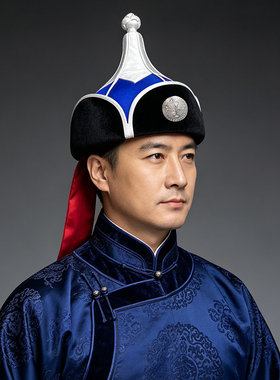 原创蒙古族男士尖顶传统蓝色帽子摄影走秀演出舞蹈王爷帽日常旅拍