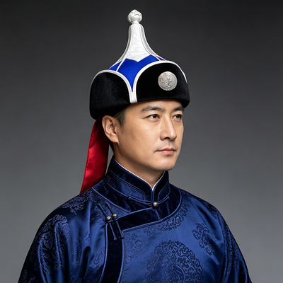 原创蒙古族男士尖顶传统蓝色帽子摄影走秀演出舞蹈王爷帽日常旅拍