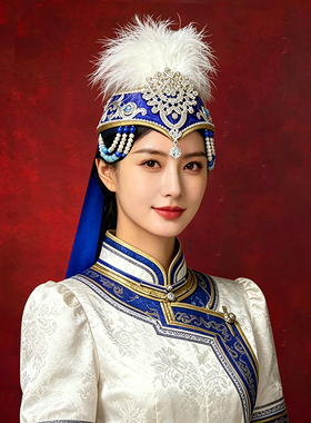原创蒙古族艺考舞蹈头饰帽子顶碗舞演出服装配饰发饰可定制团购